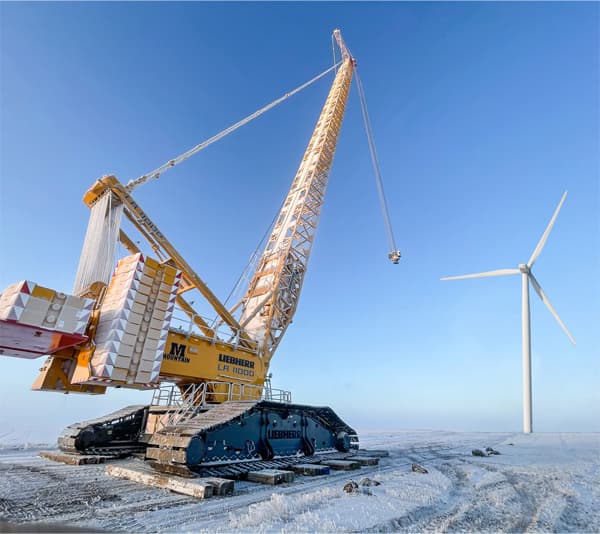 crane installing a wind turbine
